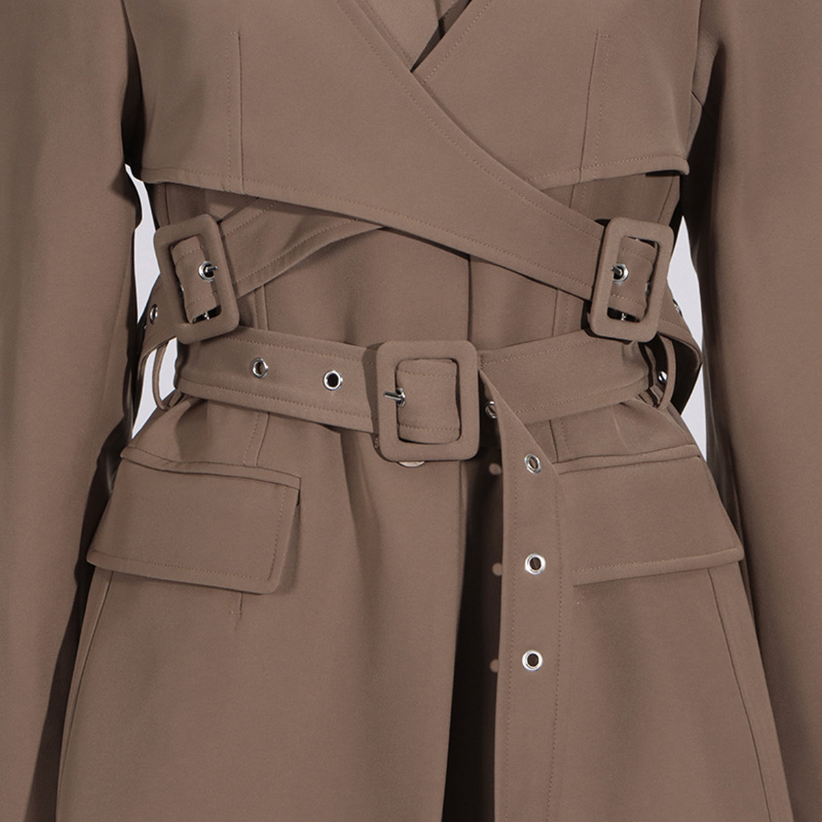 Chic Spring Tie Waist Mid-Length Blazer Jacket