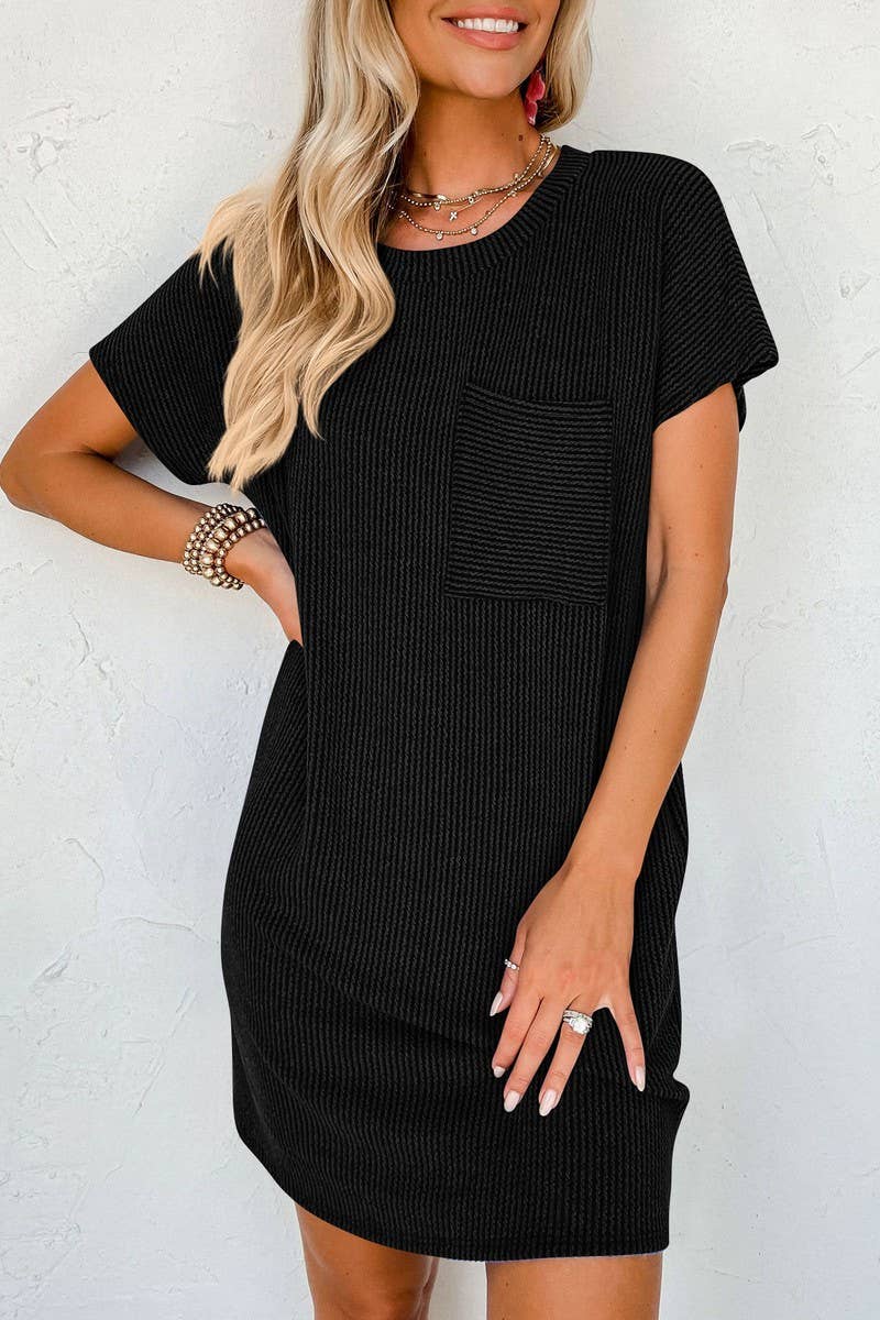 CWDSD10611_SUMMER CASUAL CONTRASTING WAVE STRIPED DRESS