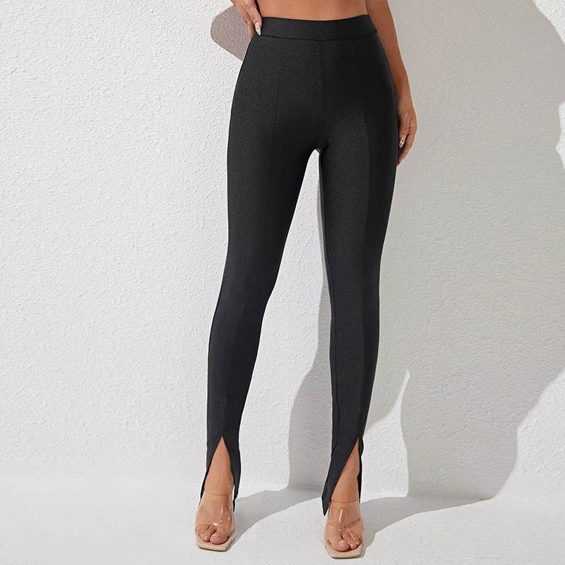 Fashion solid color small feet open flared pants