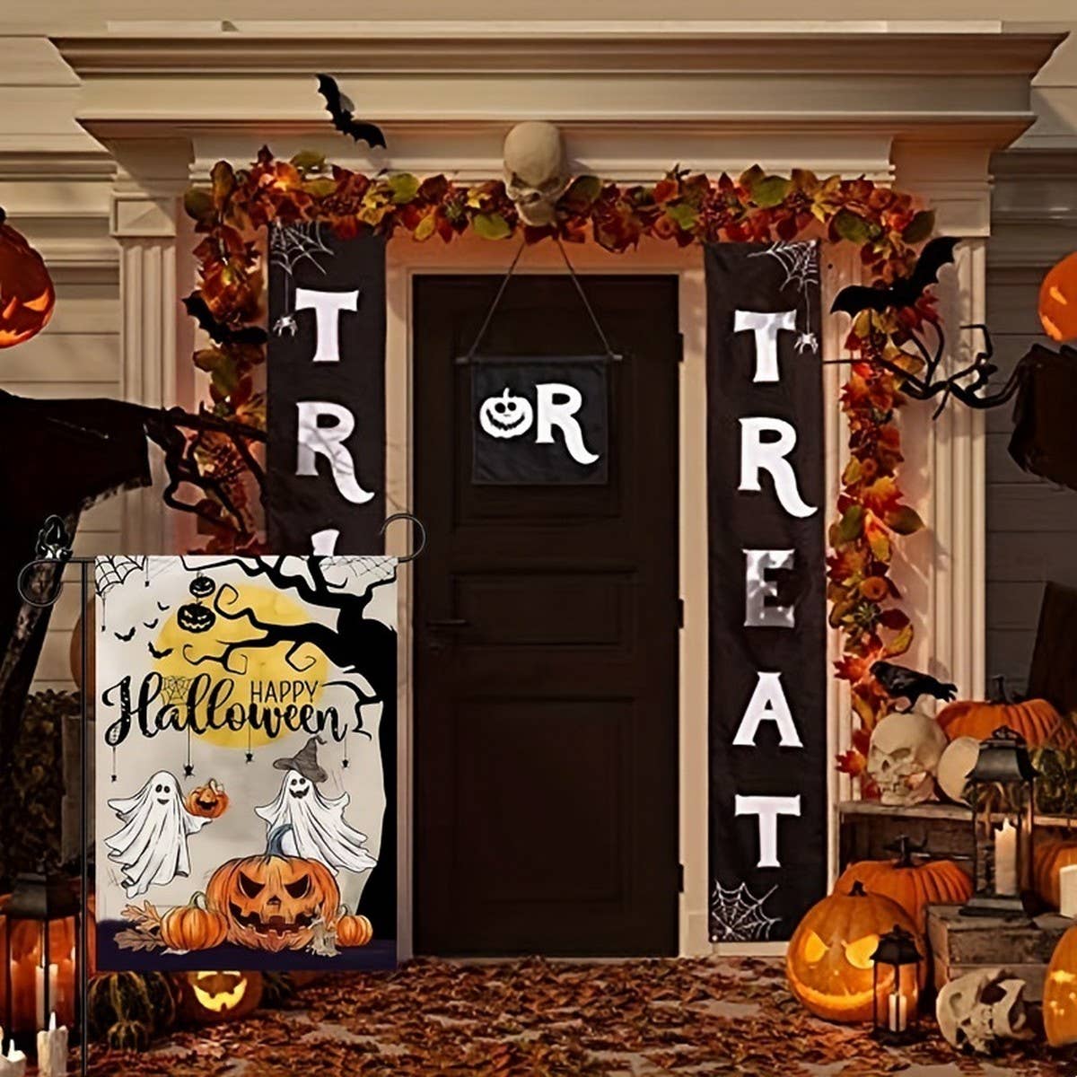 CWMM10255_HALLOWEEN GARDEN FLAG PUMPKIN GHOST DECOR