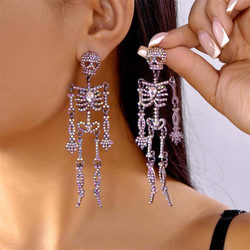 Creative Sparkly Skeleton Earrings Halloween Style_CWAJE0562