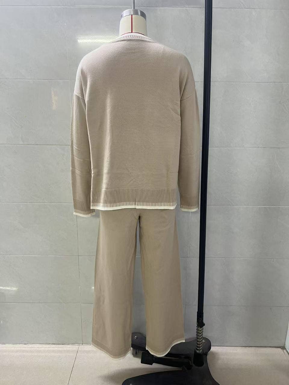 Two-piece of color-blocking sweater and trousers