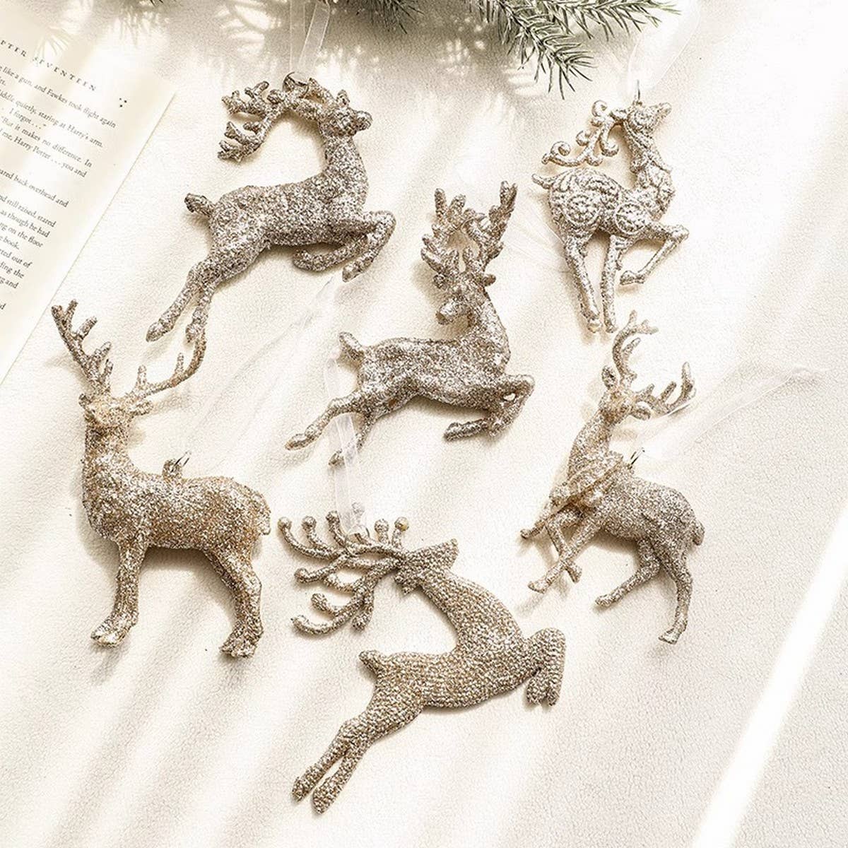Champagne Glitter Deer Christmas Tree Hanging_CWMM9760