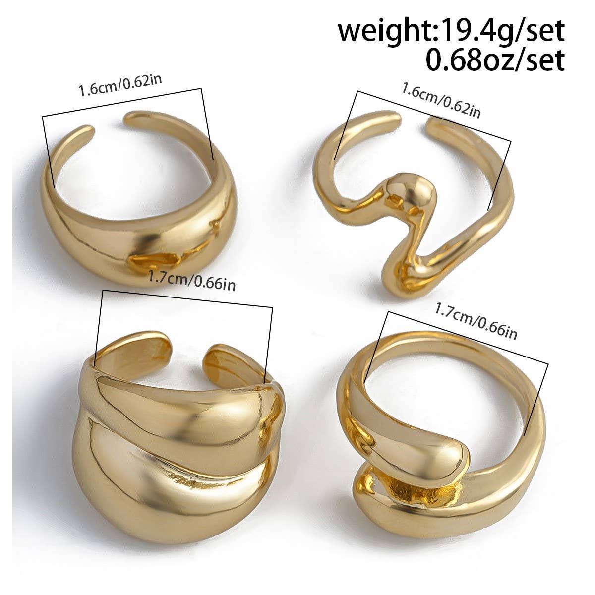 METAL CURVED OPENING ADJUSTABLE RING FOR WOMEN