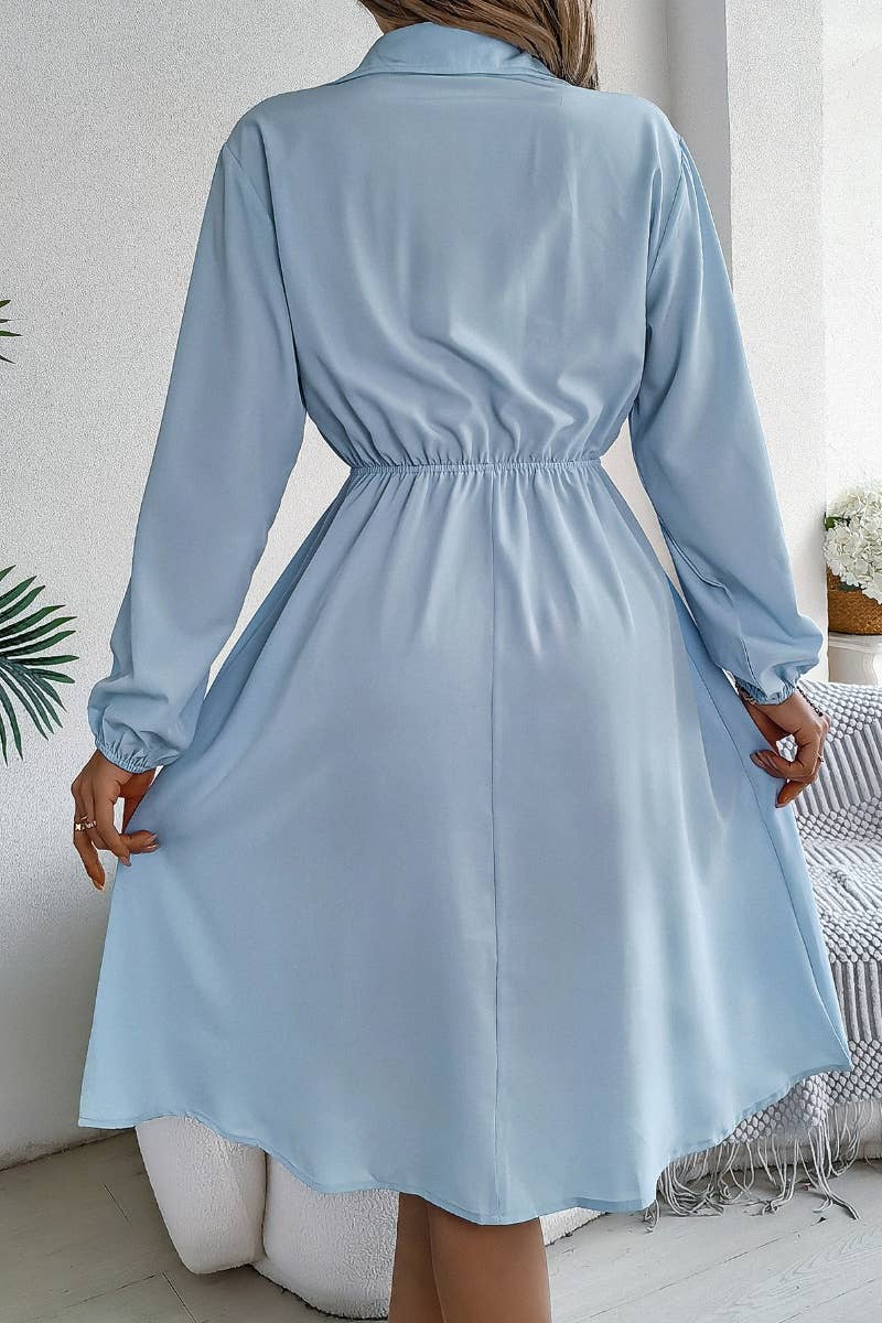 CWDSD6424_CASUAL BUTTON-DOWN WAIST SHIRT DRESS SHORT