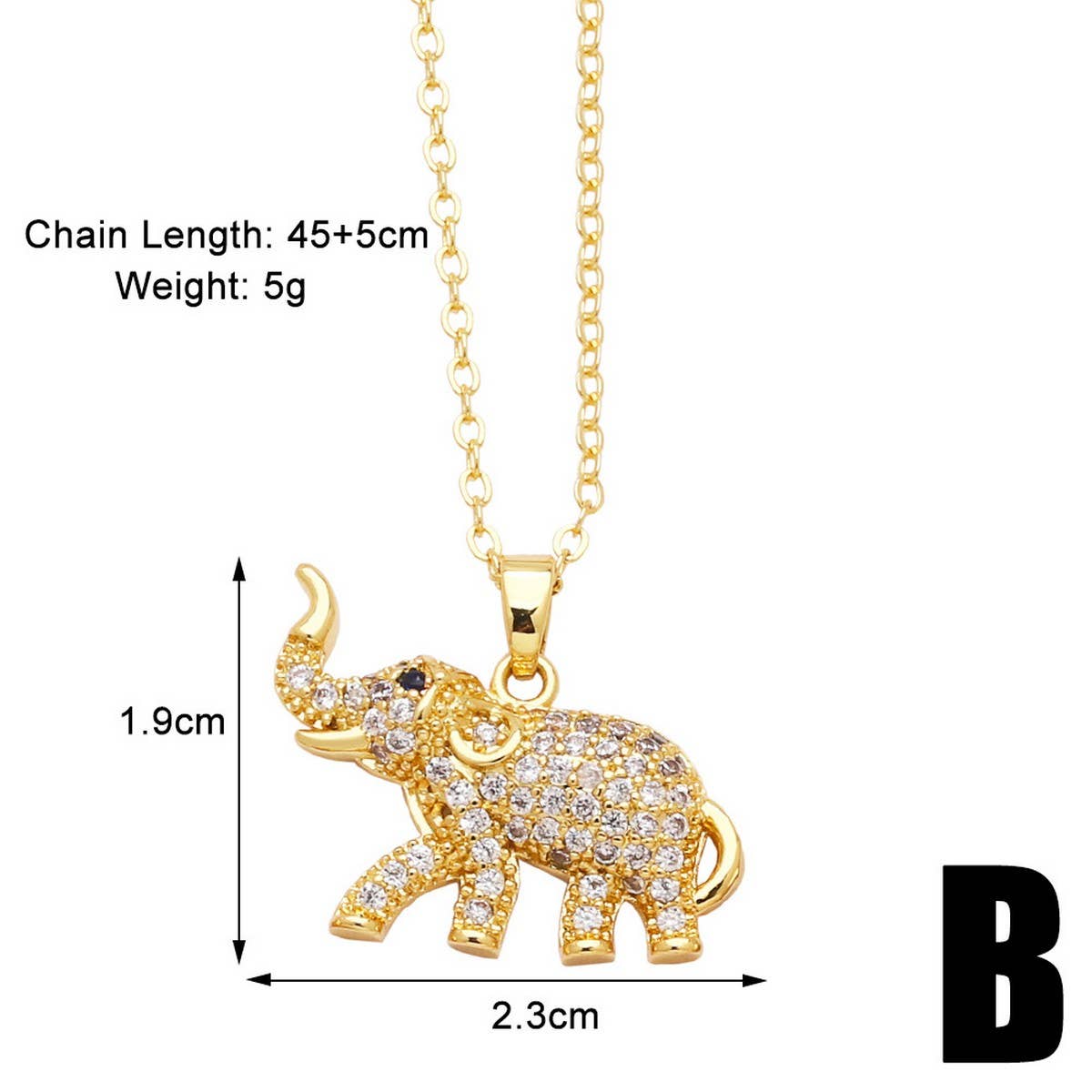 ELEPHANT GOLD PLATEDPENDANT NECKLACE INLAID ZIRCON