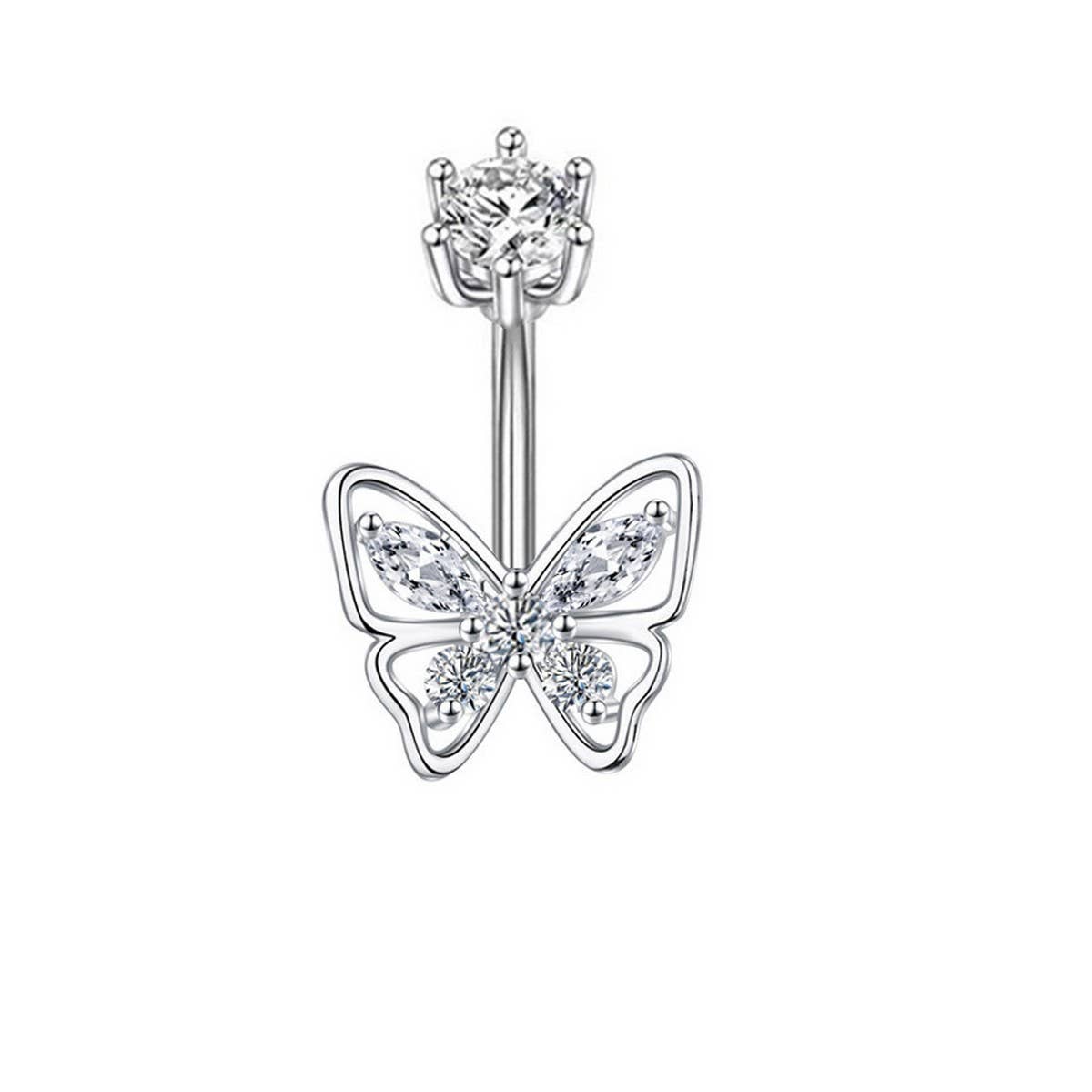 Flower Butterfly Brass CZ Navel Ring Piercing