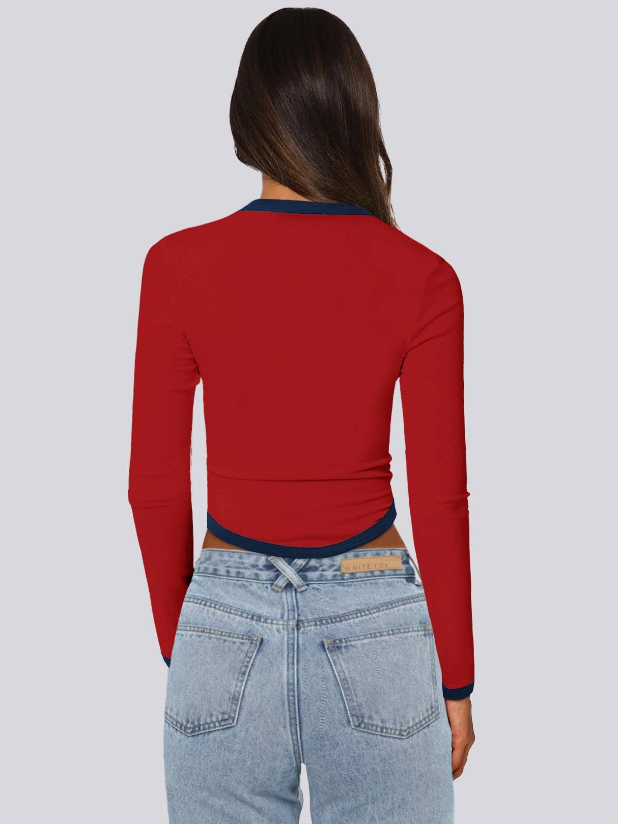 LONG SLEEVE ROUND NECK SLIM-FIT COLOR SHORT TOP
