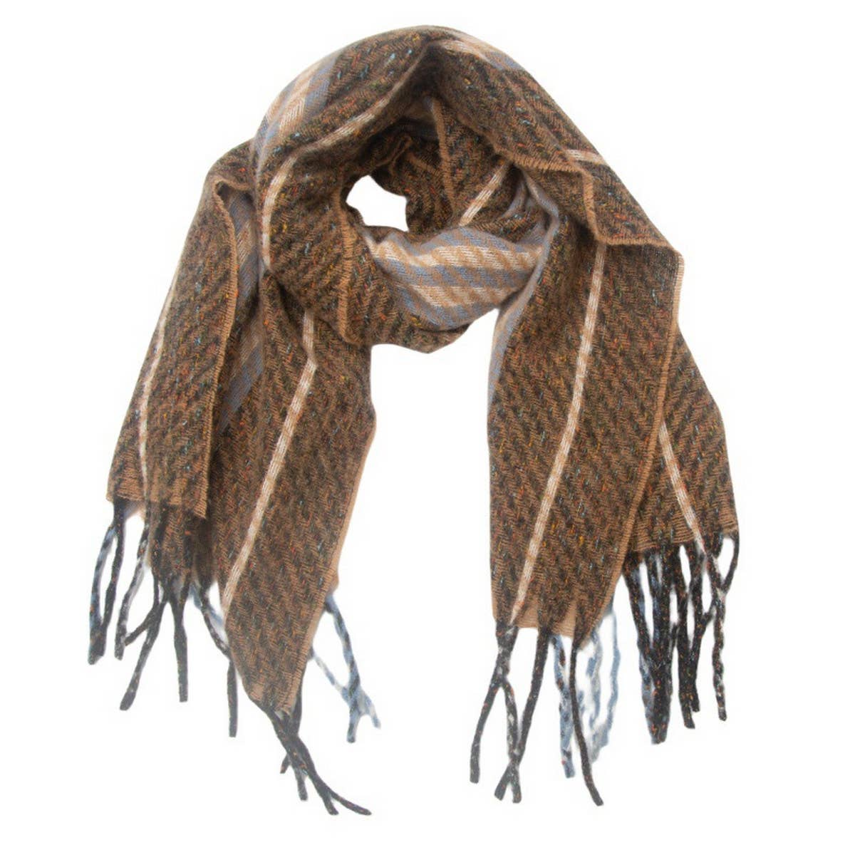 Striped Fringe Scarf ??Winter Knitted Shawl_CWASC0880