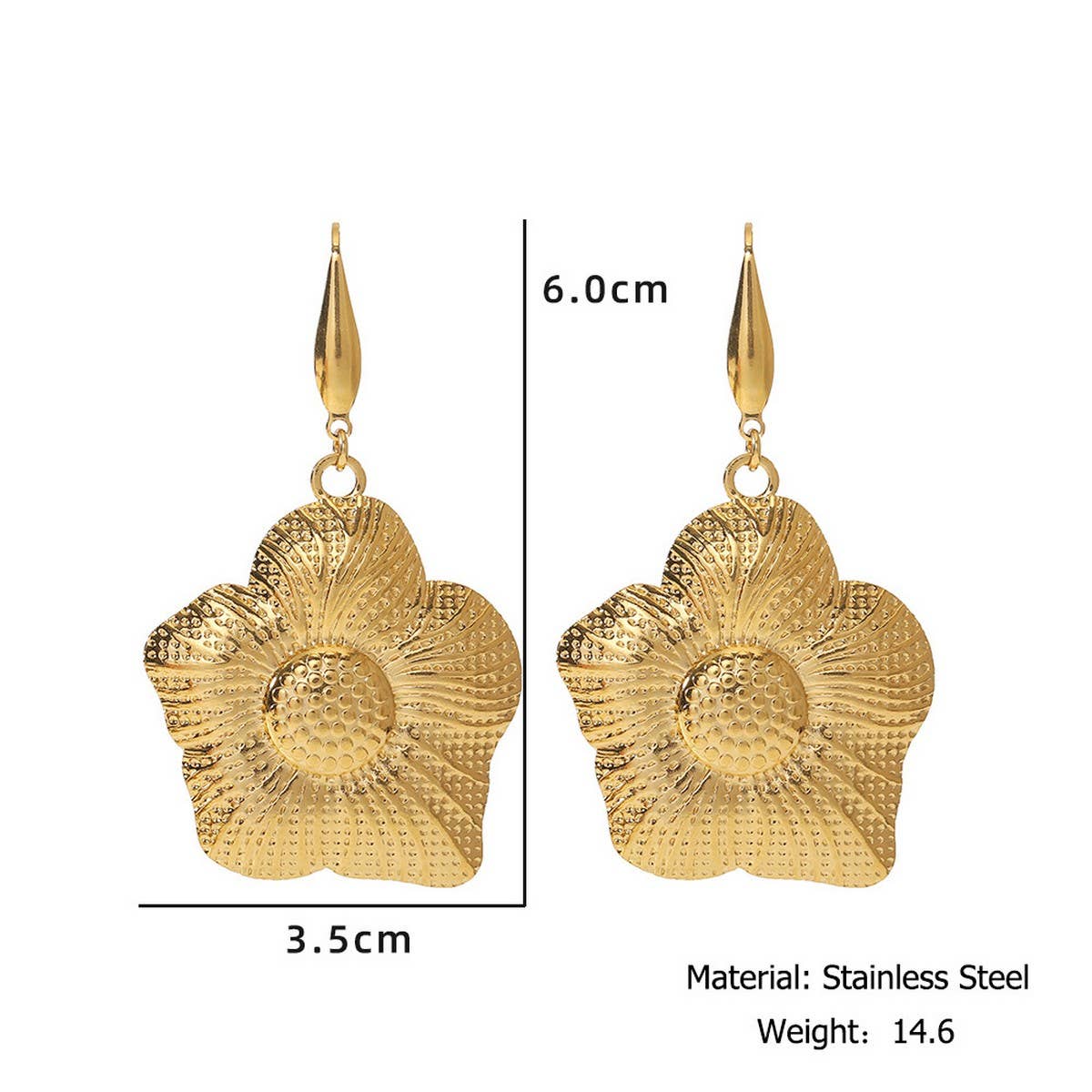 18K Stainless Steel Petal Sunflower Stud Earrings_CWMM8908