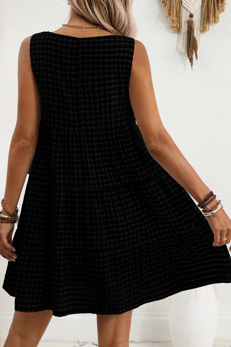 CWDSD8675_SLEEVELESS PLAID LOOSE FIT FLOWY DRESS