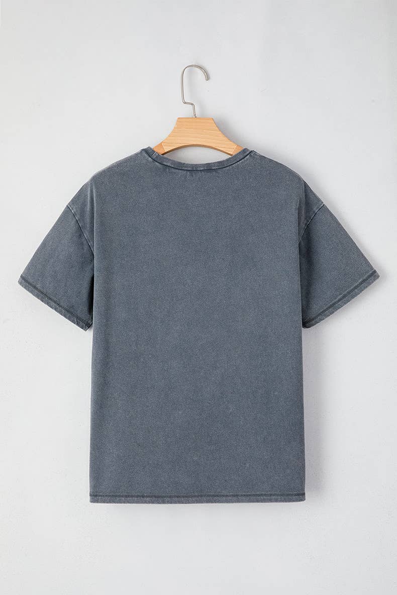 Line pattern printed short sleeve T-shirt