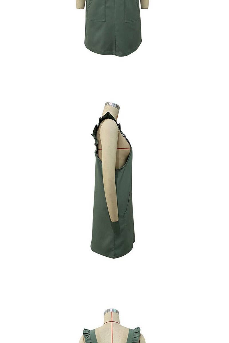 CWDSD3449_RUFFLED SOLID COLOR SLEEVELESS SHORT DRESS