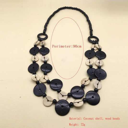 BOHEMIAN DOUBLE COCONUT WOOD BEAD NECKLACE_CWMM4922