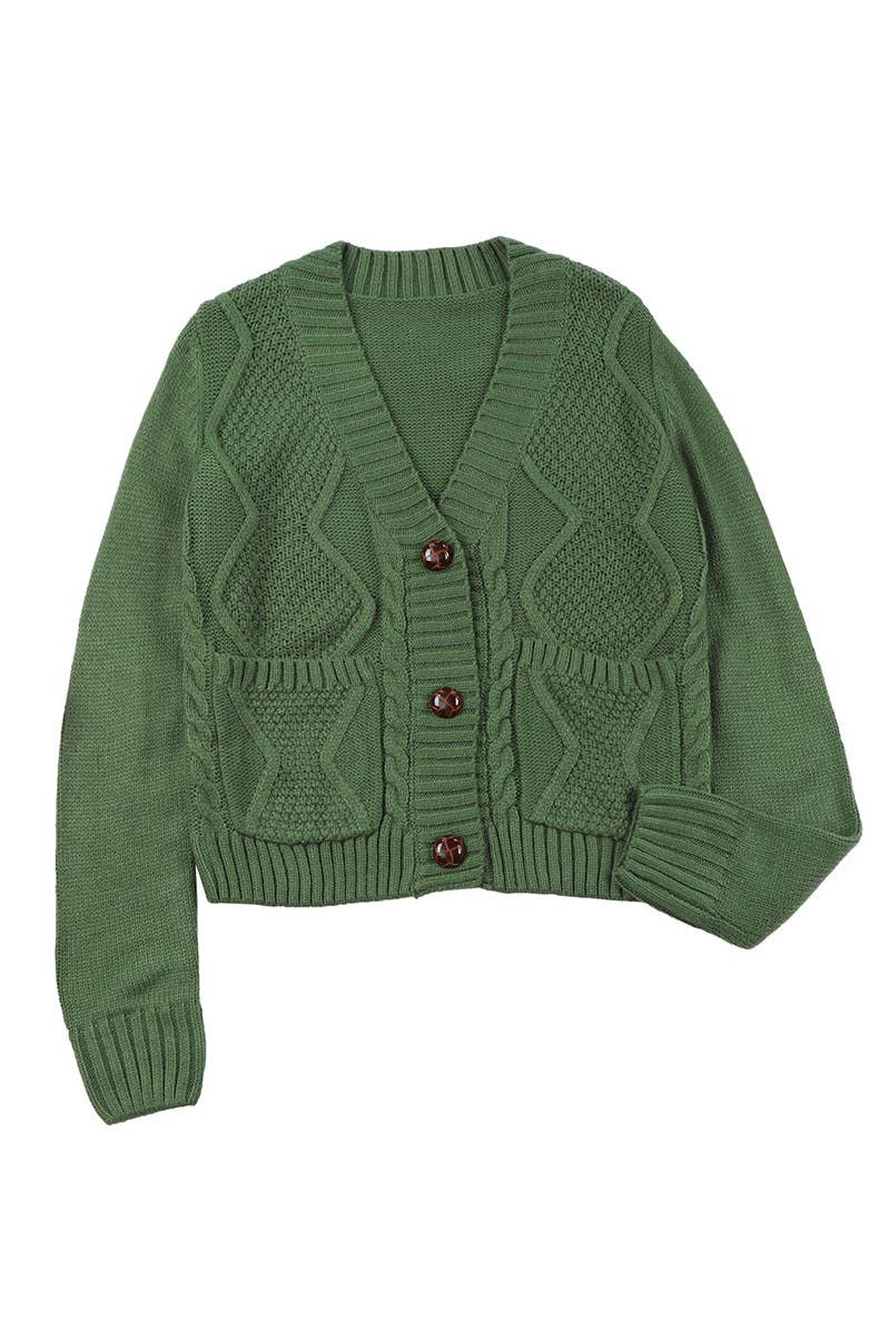 Solid color knitted long-sleeved cardigan