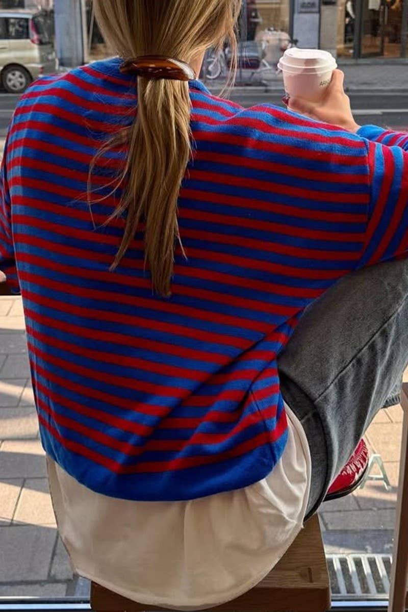 CWOSWL07505_CASUAL LOOSE STRIPED LONG SLEEVE KNIT TOP