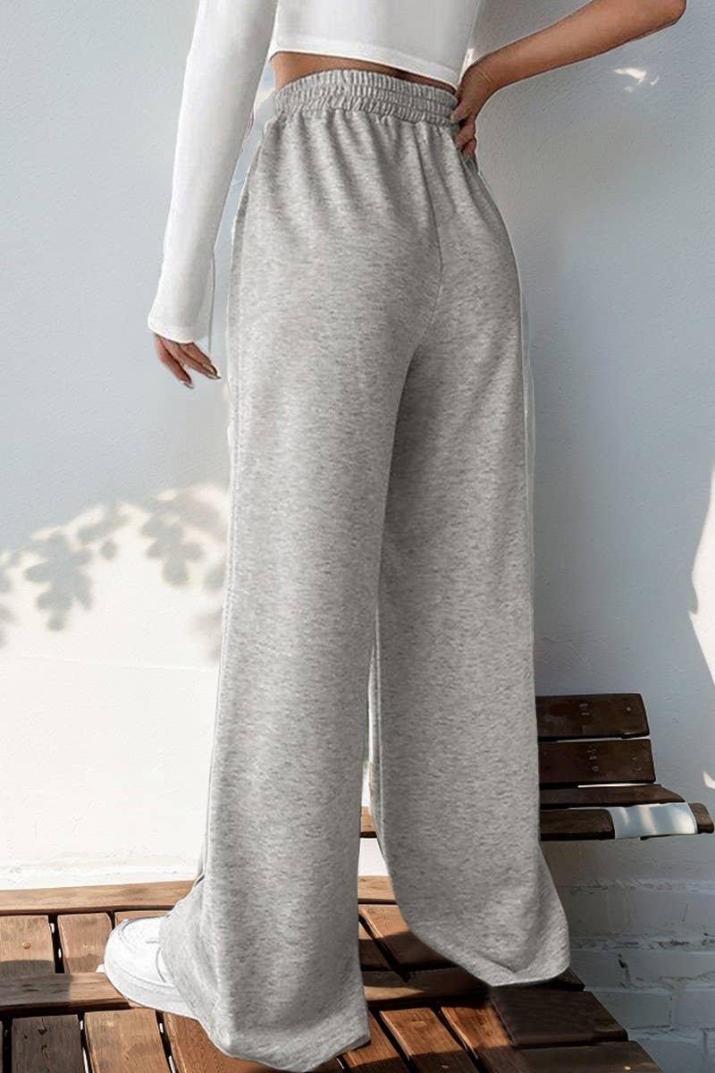CWBLP1356_CASUAL ELASTIC V-NECK HIGH WAIST WIDE LEG PANTS