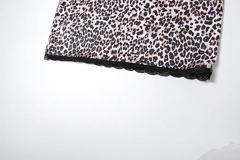 LEOPARD PRINT MIDRIFF HALTER SKIRT HIP WRAP SET