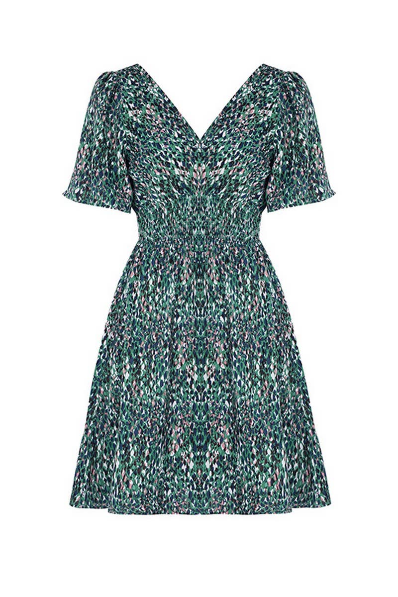 CWDMD4545_SUMMER SHORT-SLEEVED FISH SCALE PATTERN DRESS