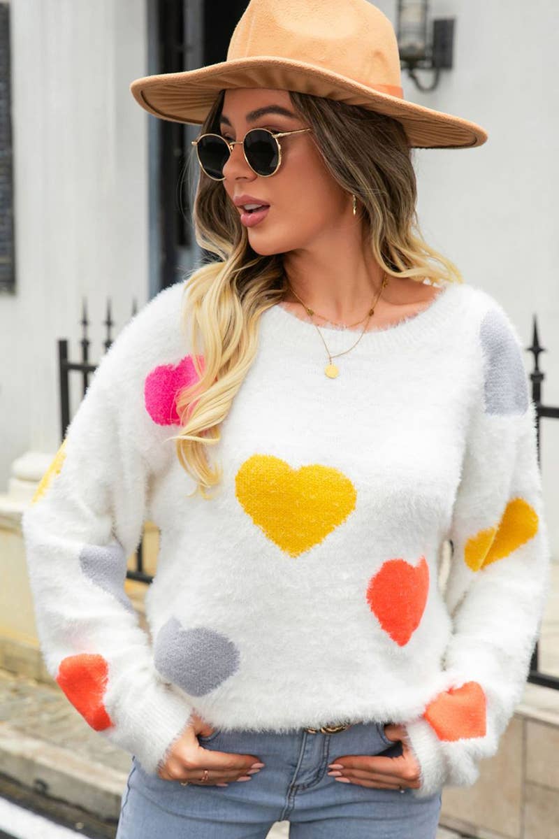 WOMEN ROUND NECK LOVE PATTERNED SOFT SWEATER_CWOSWL1446