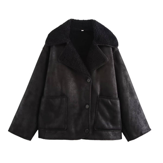Fashionable fur one-piece loose thickened coat