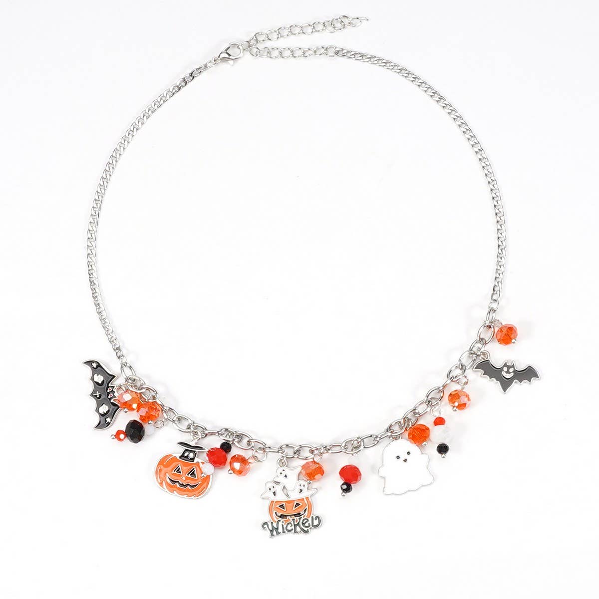 CWAJE05680_HALLOWEEN GHOST PUMPKIN BEADED PENDANT NECKLACE