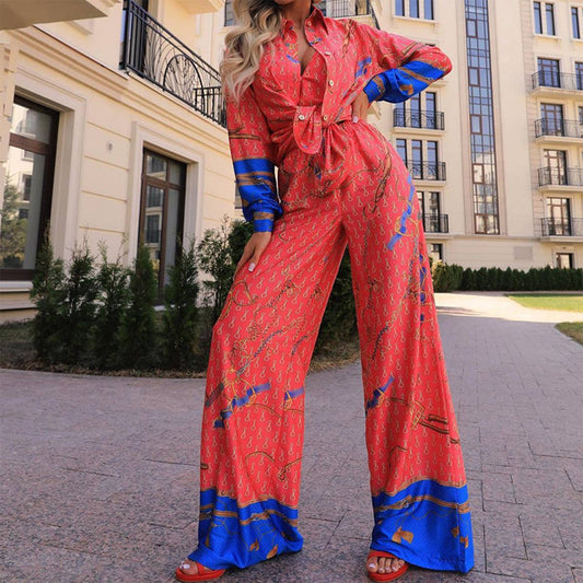 LONG SLEEVE SHIRT PRINTED STRAIGHT TROUSERS SET