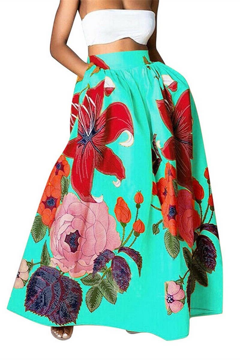 CWBLS0663_LOOSE HIGH WAIST HOLIDAY FLARED POCKET SKIRT