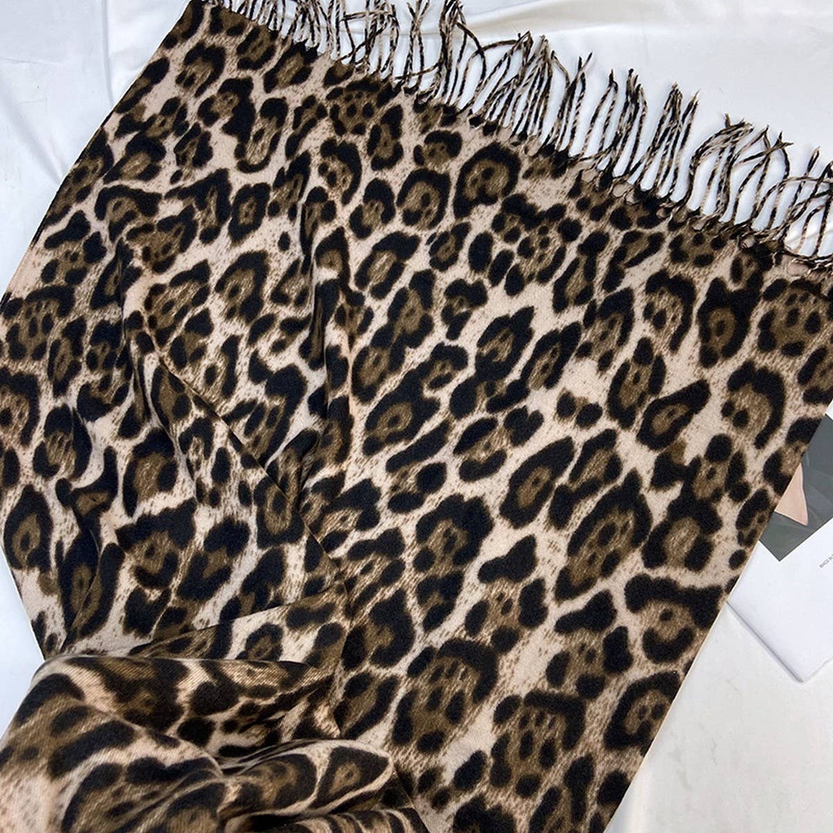 Leopard Print Scarf - Thick Tassel Winter Wrap