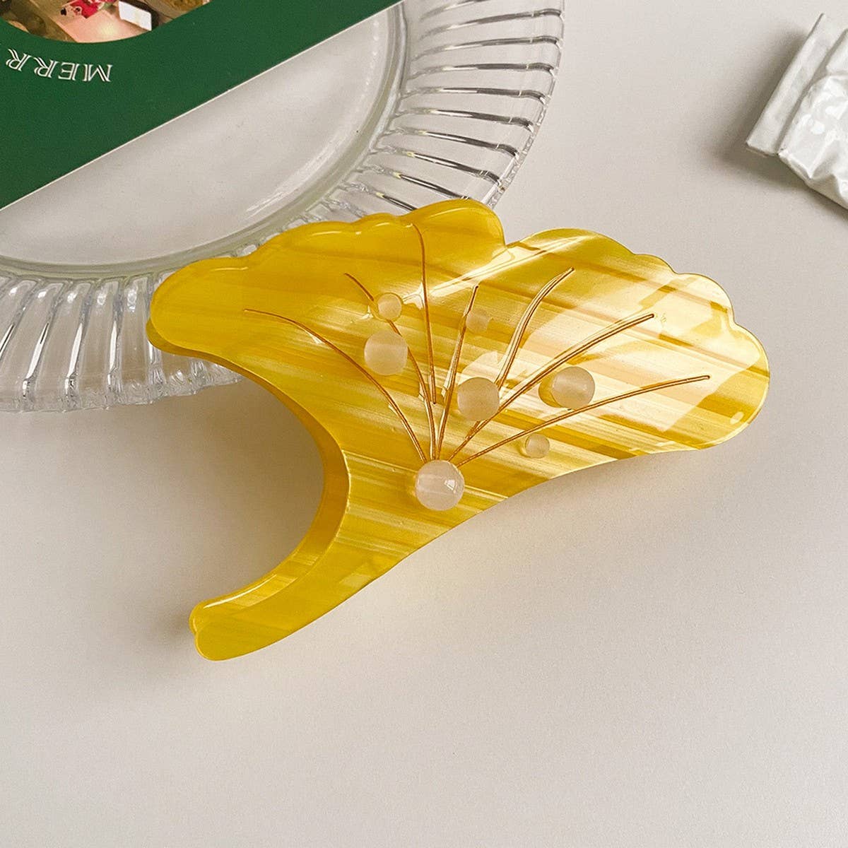 Cute Green Frog & Ginkgo Leaf Hair Clip