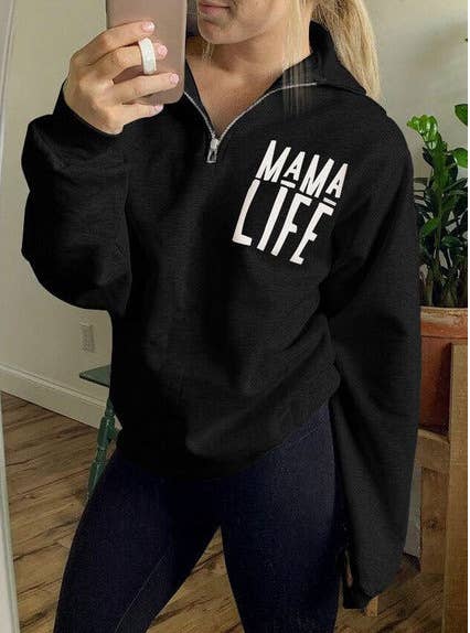 STYLISH MONOGRAM PRINT HALF-ZIP PULLOVER HOODIE