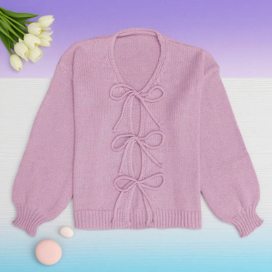 Round-neck long-sleeved lace-up knitted cardigan