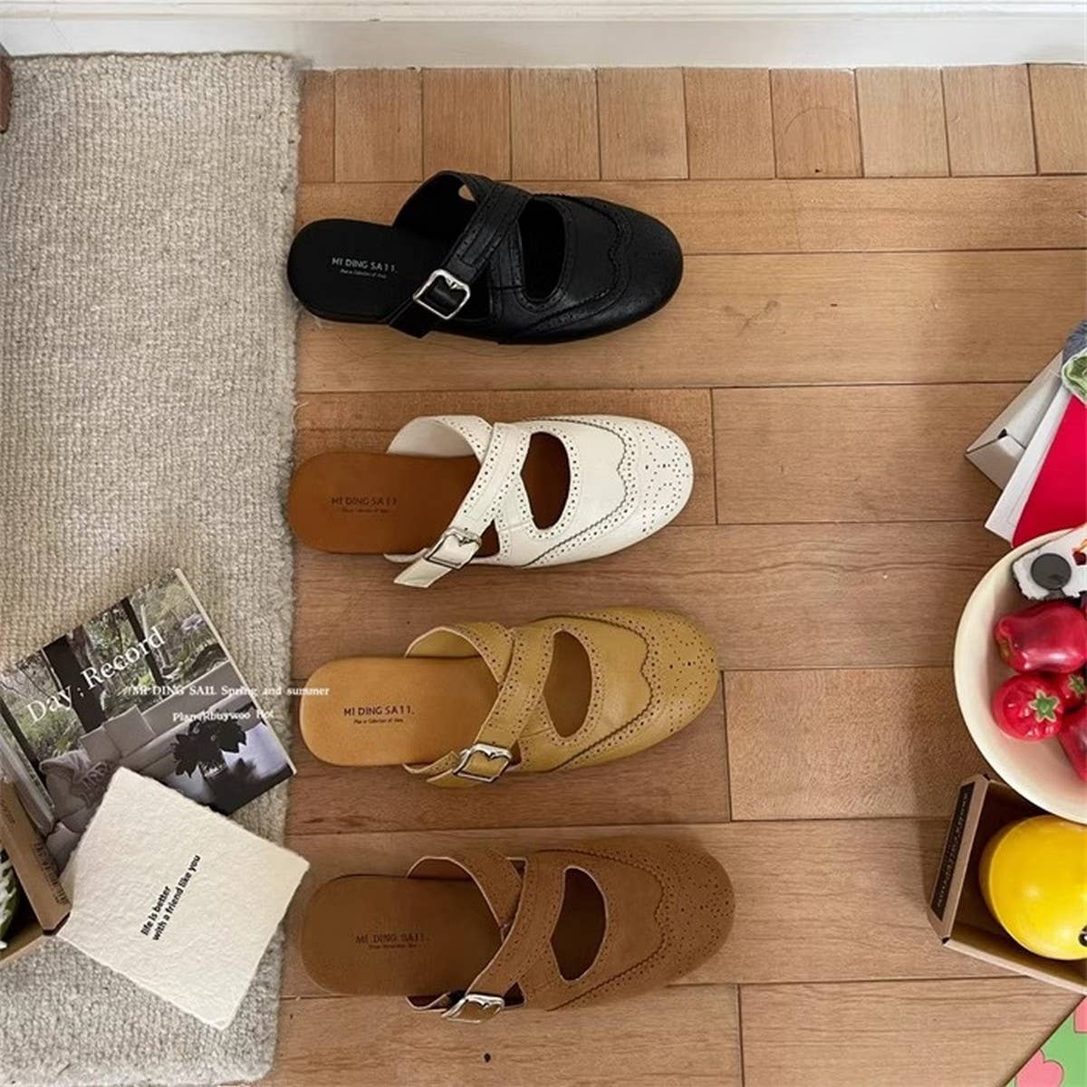 Vintage Carved Round Toe Half Slippers