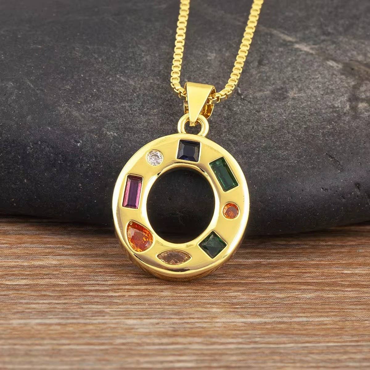 26 Letters Copper Zirconia Pendant Necklace_CWMM5873