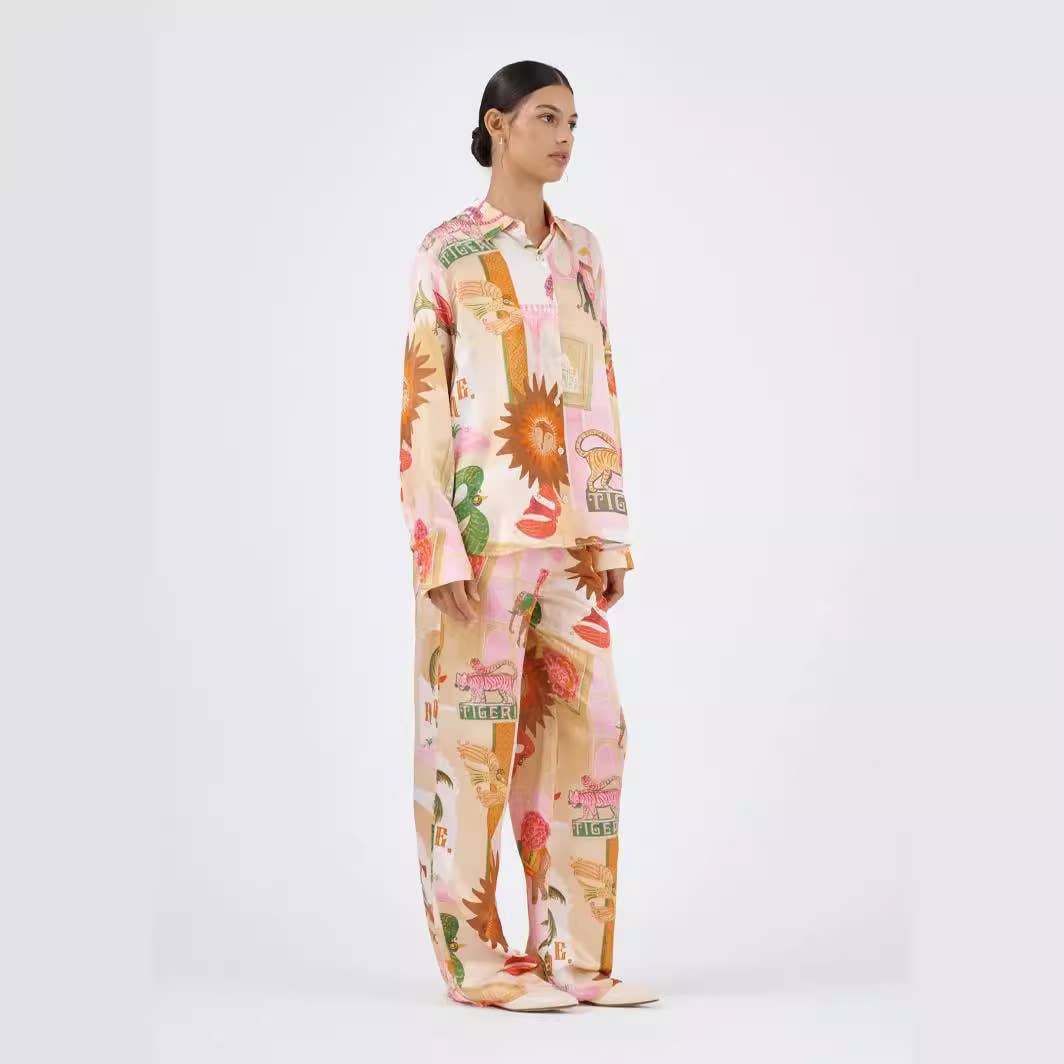 Fashionable printed macaron long sleeve shirt set