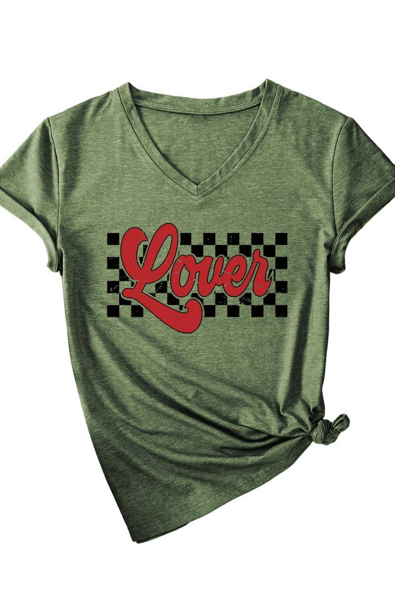 TEMPERAMENT TRACK PRINTED V NECK T SHIRT_CWTTS0712