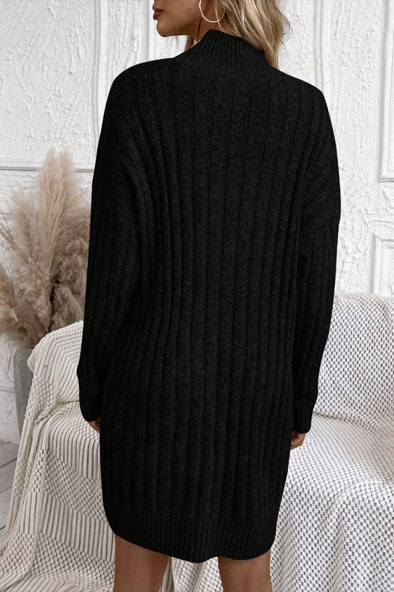 CWDSD10822_SOLID TURTLENECK LONG SLEEVE BODYCON KNIT DRESS