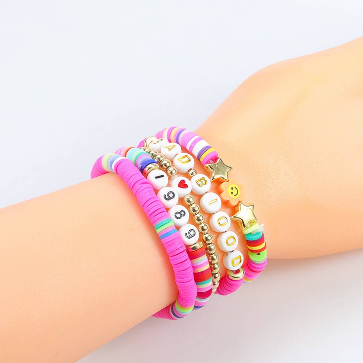 5PCS SMILING FACE LETTER BEAD BRACELET SET_CWMM0537