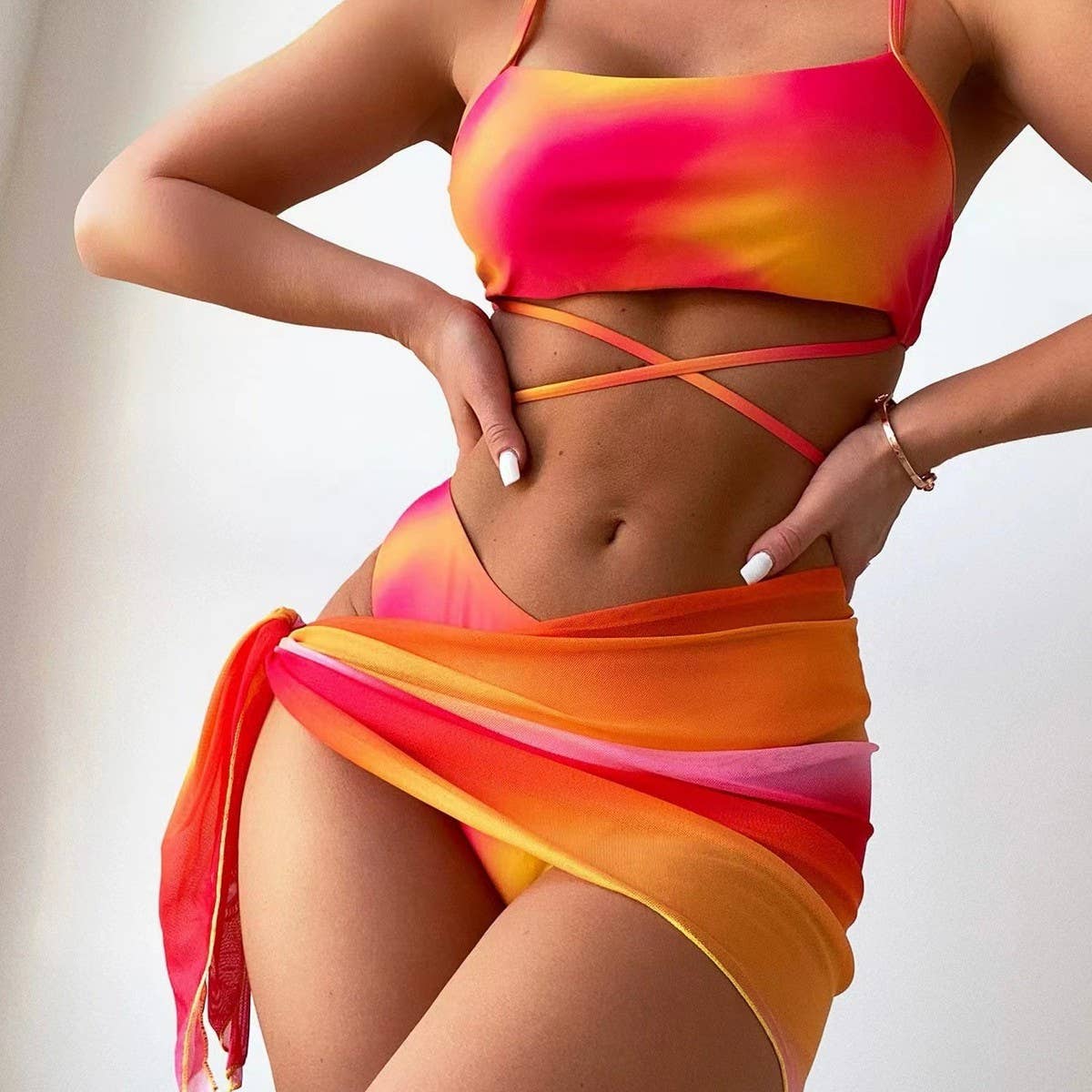 Tie-Dye Bikini Set - 3 Piece with Mesh Skirt