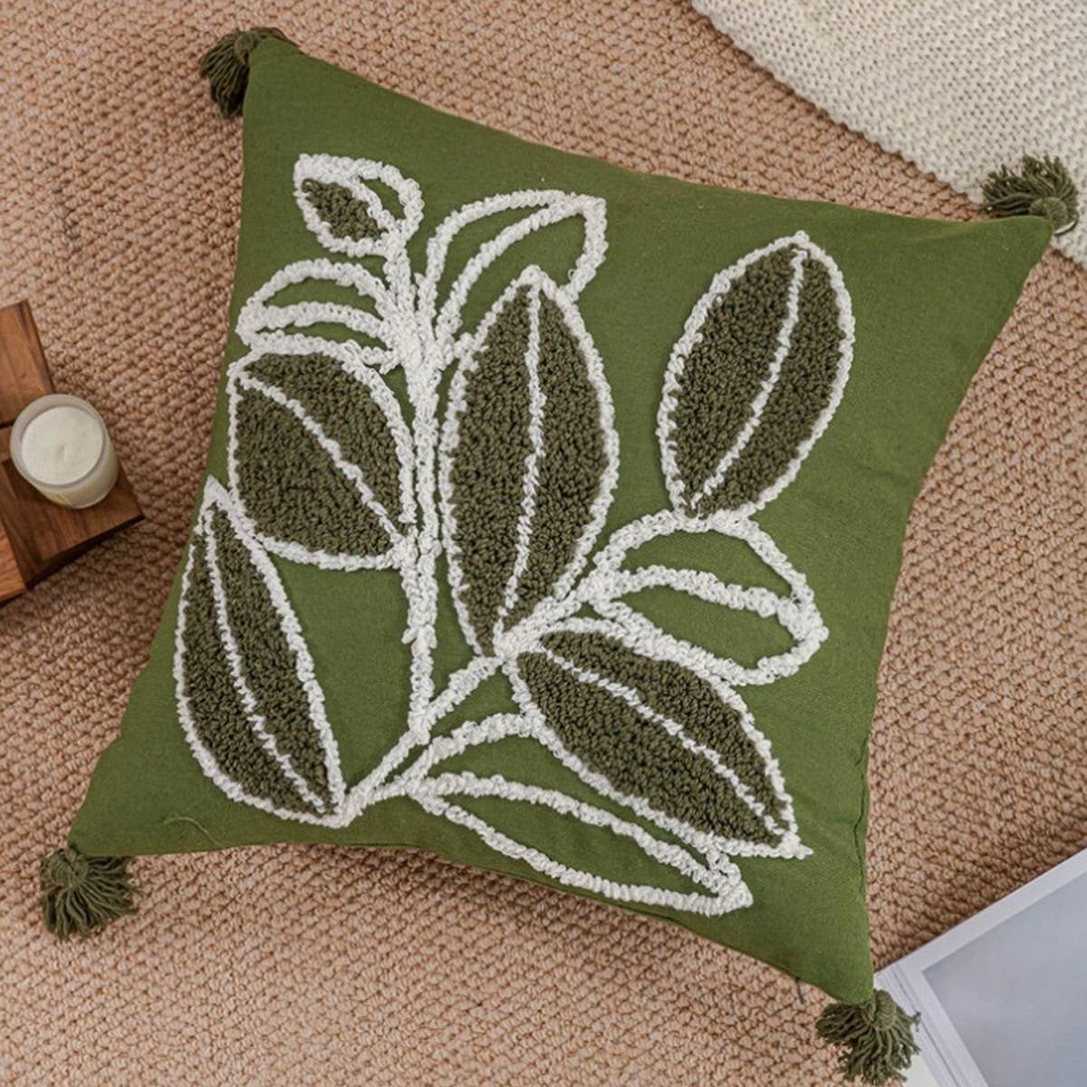 Boho Leaf Tufted Pillow Cover for Sofa Decor_CWMM7691