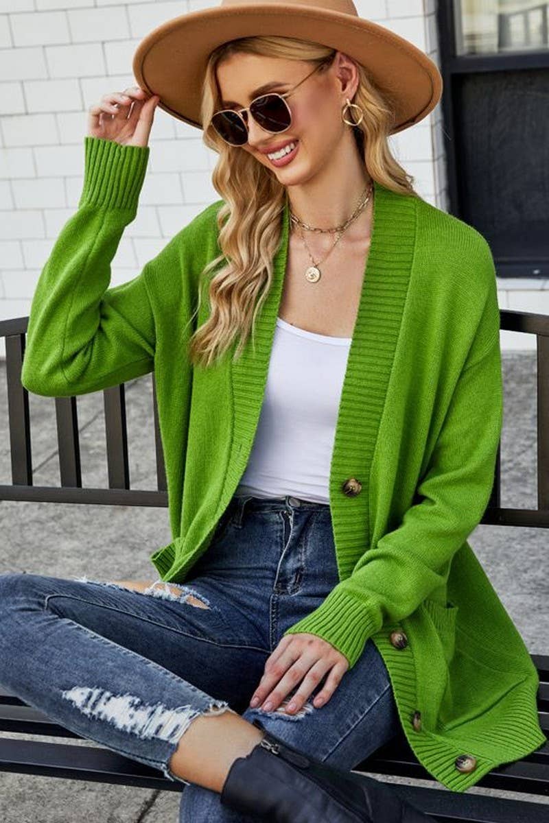 CWOCAL0781_V-NECK MID-LENGTH KNITTED CARDIGAN TOP