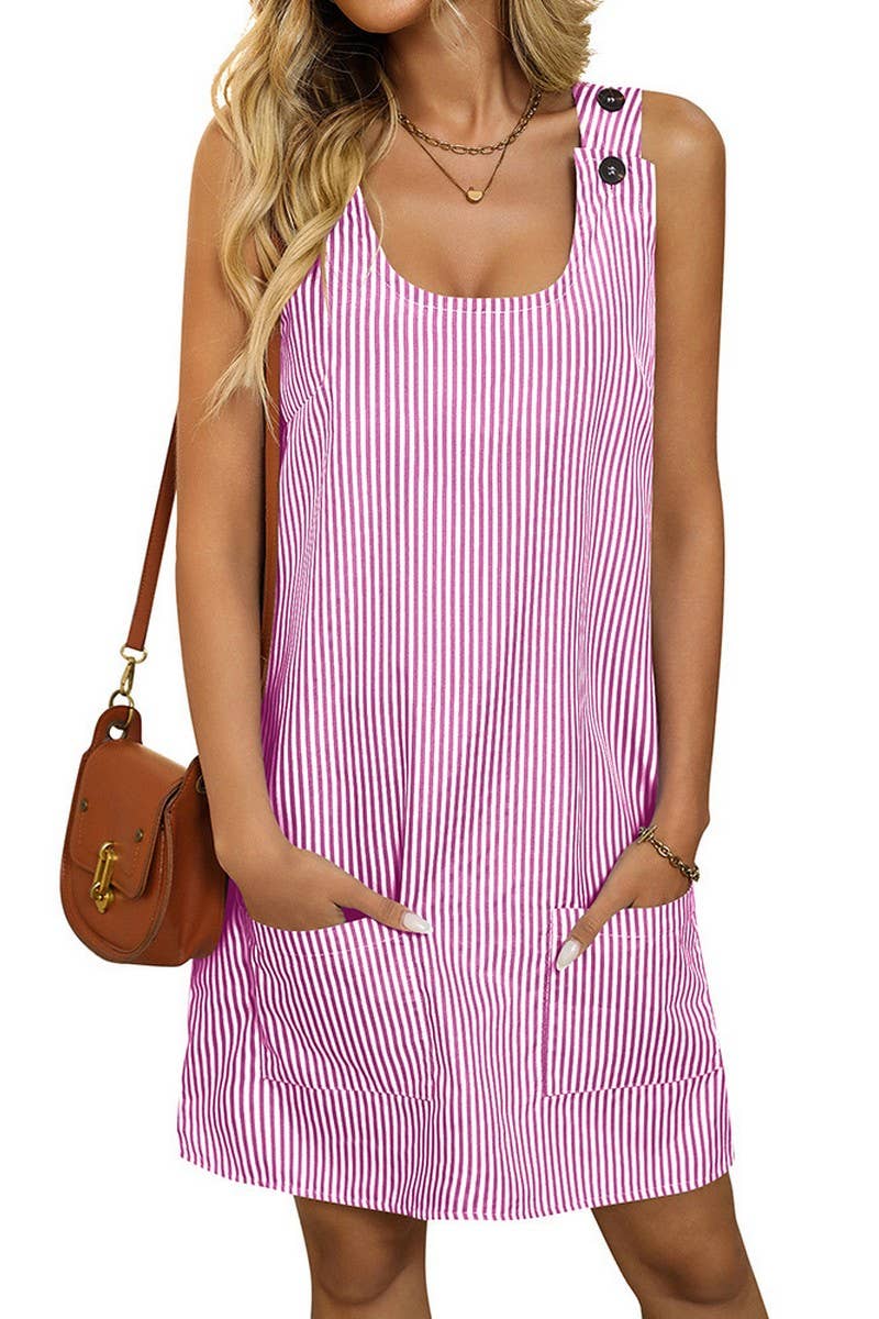 CWDSD7455_SUMMER NEW STRIPED BUTTON CASUAL DRESS