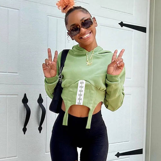 HOODED PATCHWORK ROW HOOK STREET CASUAL HOODIE