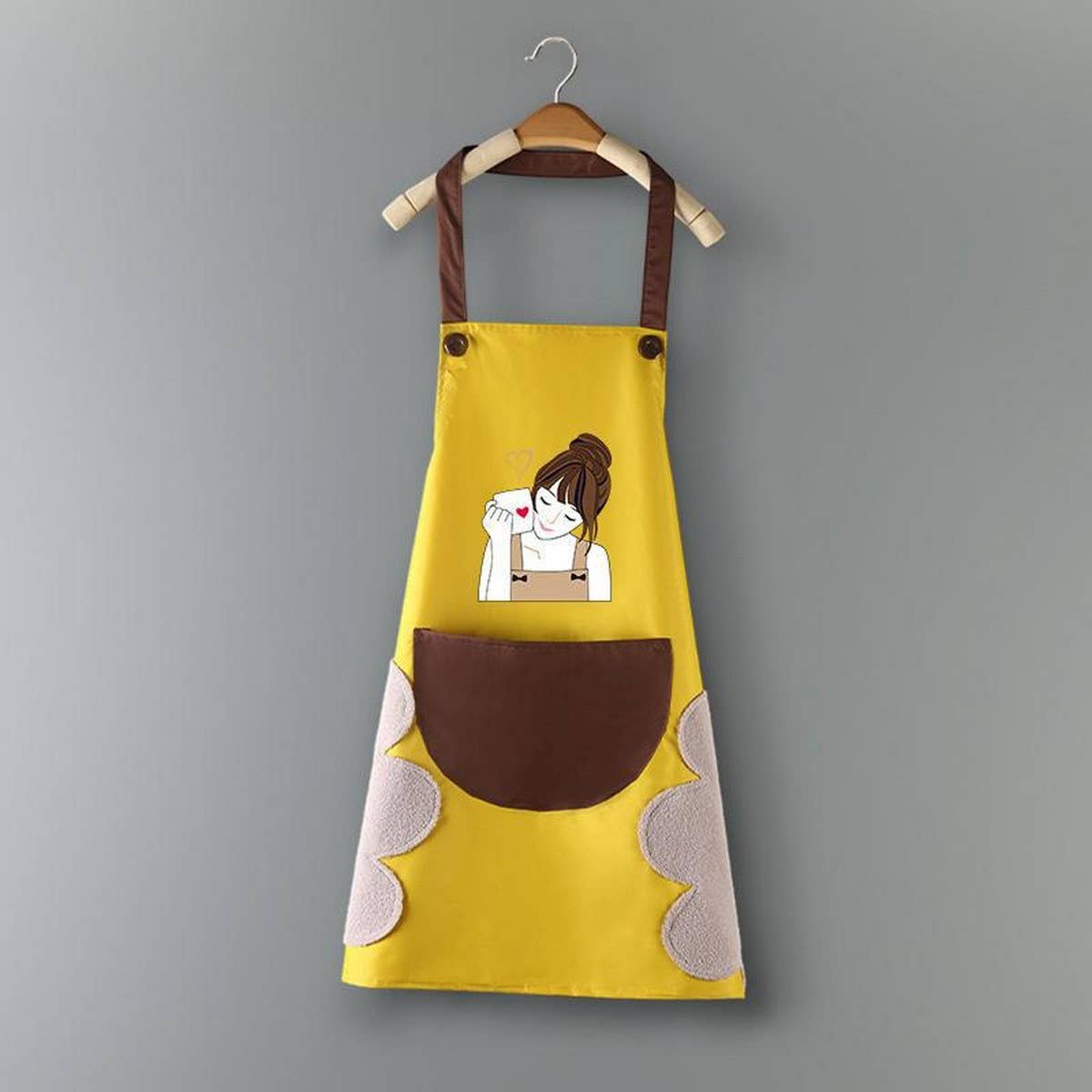 Coffee Girl Print Summer Thin Apron with pockets