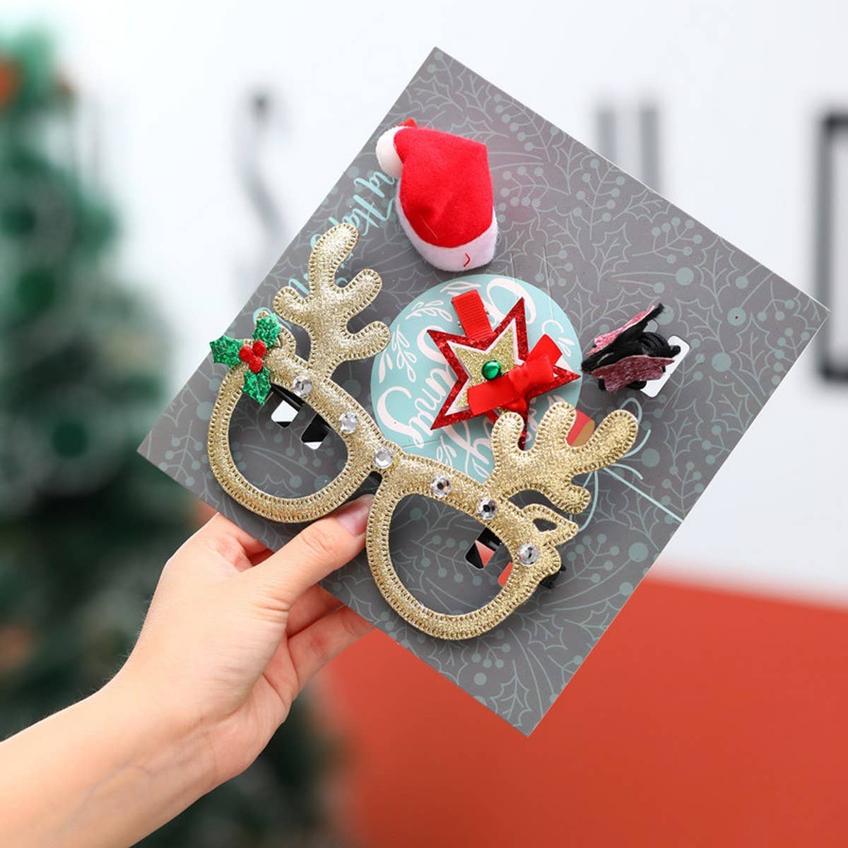 Christmas Hair Clip & Glasses Set, Kids Gift 4pcs