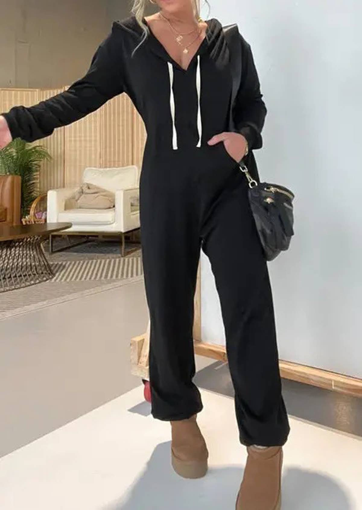 FASHION LONG SLEEVE V-NECK SOLID COLOR ONESIE