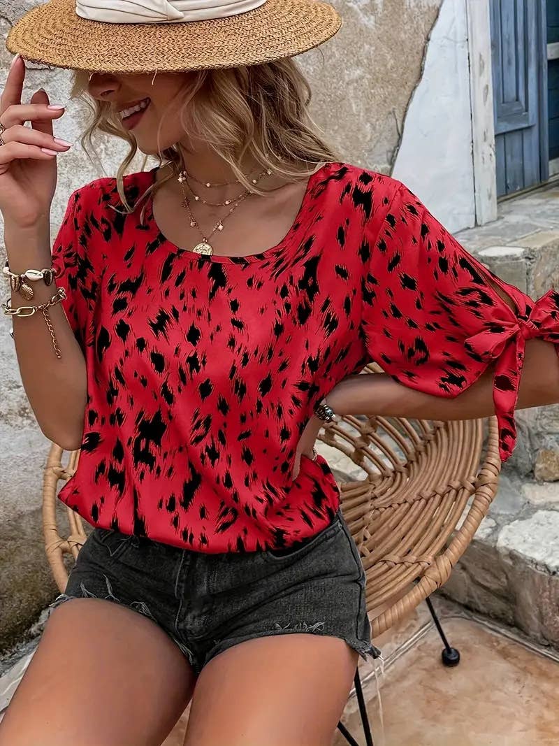 Round-neck tie leopard print stylish shirt