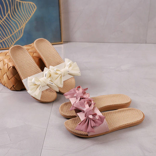 Cute Bow Linen Slippers for Home & Office