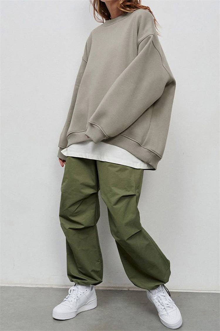 SOLID COLOR CREW NECK LOOSE FASHION HOODIE