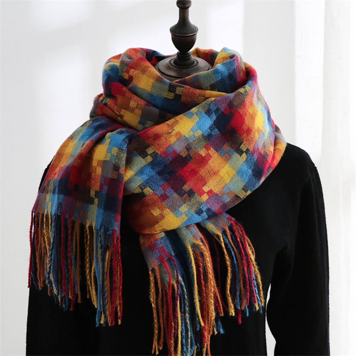 Plaid Fringe Scarf ??Trendy Winter Wrap_CWASC0199